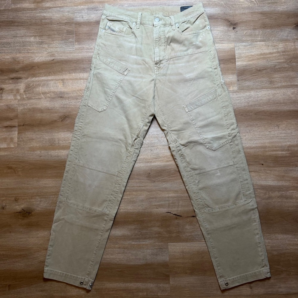 Diesel D-AZERR Jogg Jeans Mens 30x30 Tan Straight Leg Paneled Double Knee Hybrid